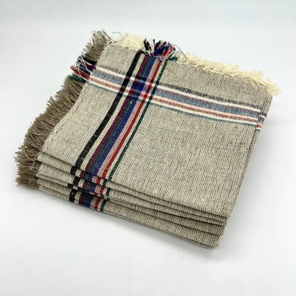 Vintage Handmade Polish Napkins Cotton Linen Lot of 9 NWT Home Decor Tan Brown